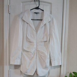 Lafayette 148 New York White Full Zip 3/4 Button Sleeve Crisp White Shirt